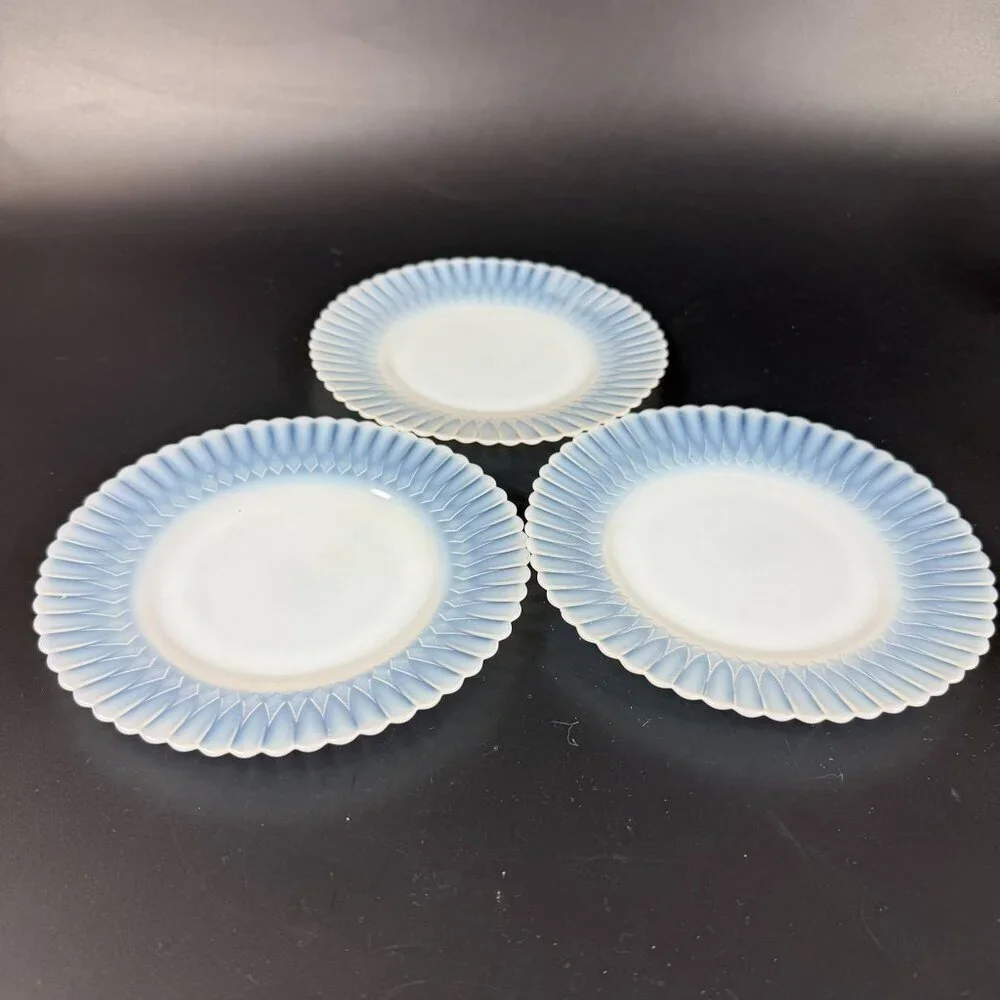 Macbeth-Evans Petalware Monax White Ribbed Edge Bread & Butter Plates Set Of 3